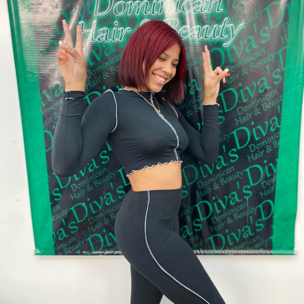 LETTUCE EDGE CROP TOP SET (BLACK)
